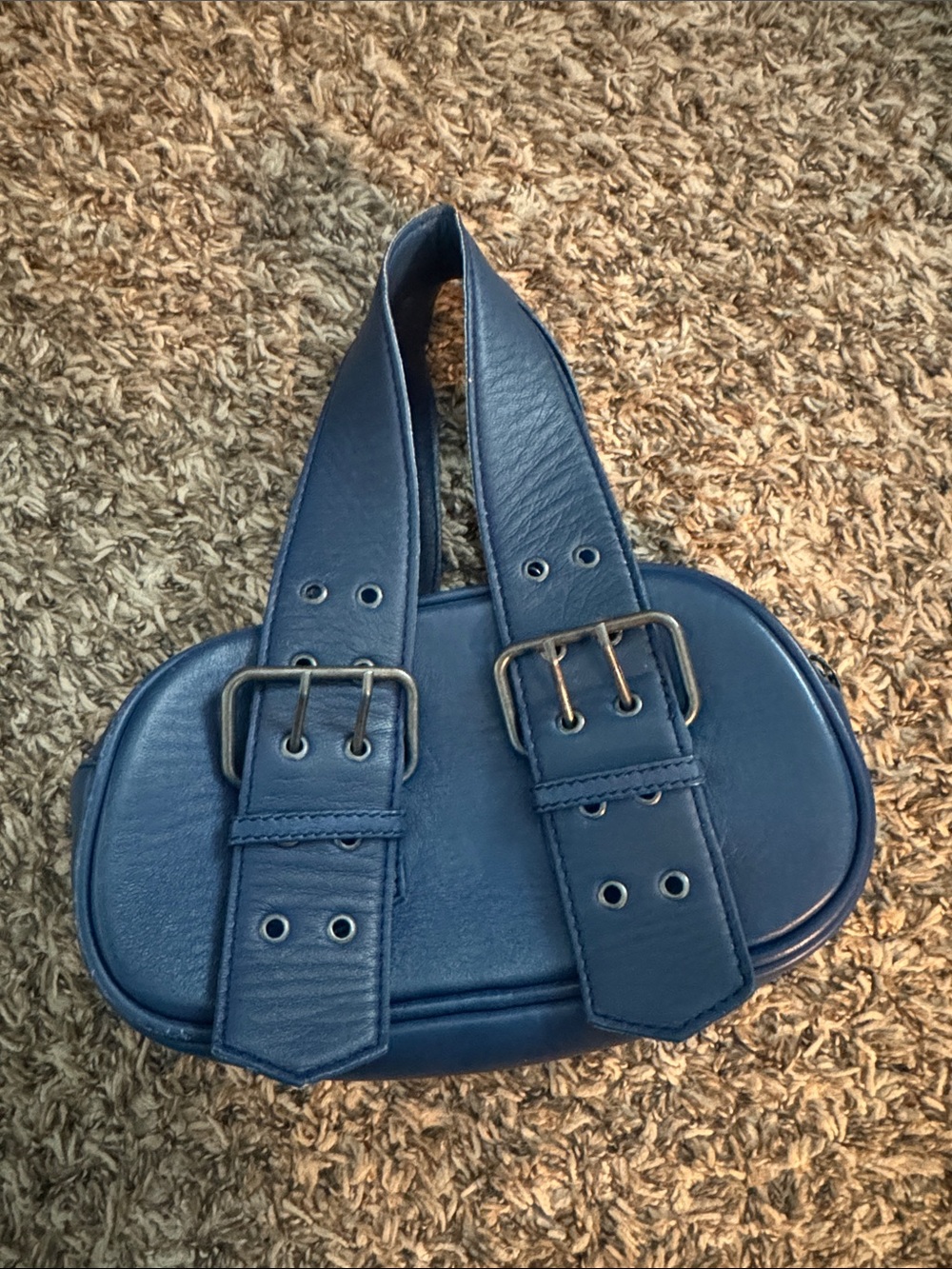 Blue Leather Buckle Strap Women's Handbag